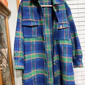 Cozy Plaid Blue and Green Teddy Jacket